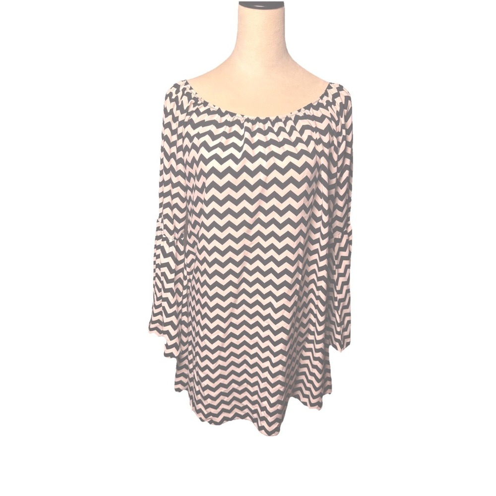 Cezanne Chevron Tunic Black‎ & White Bell Sleeve XL Shirt
